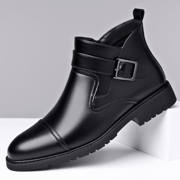 Bottes Homme en Cuir avec Sangle à Boucle et Semelle Crantée