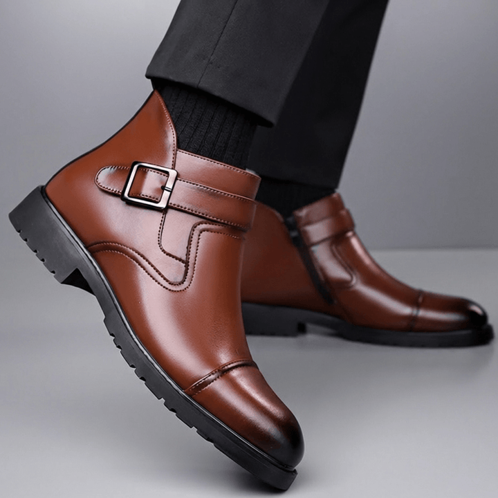 Bottes Homme en Cuir avec Sangle à Boucle et Semelle Crantée
