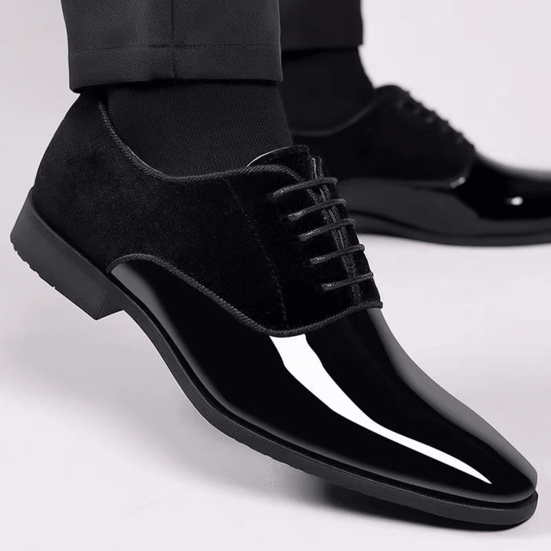 Chaussures Oxford Homme en Velours avec Bout en Cuir Verni et Lacets