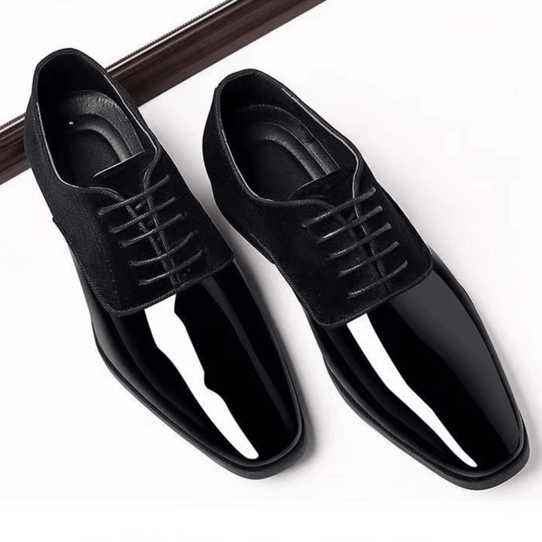 Chaussures Oxford Homme en Velours avec Bout en Cuir Verni et Lacets