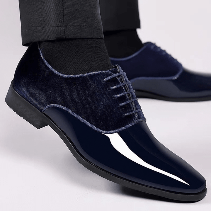 Chaussures Oxford Homme en Velours avec Bout en Cuir Verni et Lacets