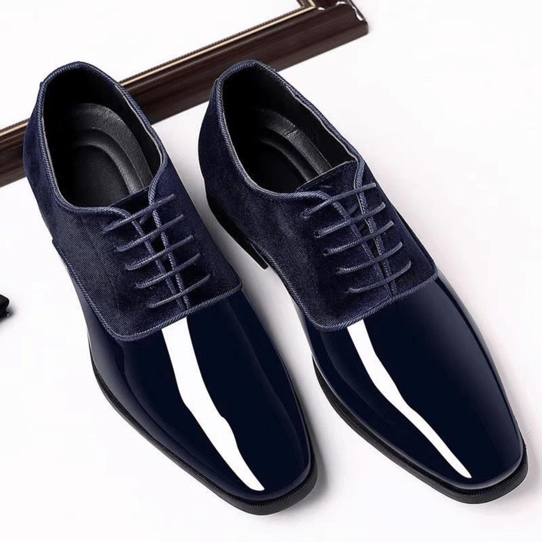 Chaussures Oxford Homme en Velours avec Bout en Cuir Verni et Lacets