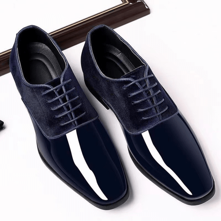 Chaussures Oxford Homme en Velours avec Bout en Cuir Verni et Lacets