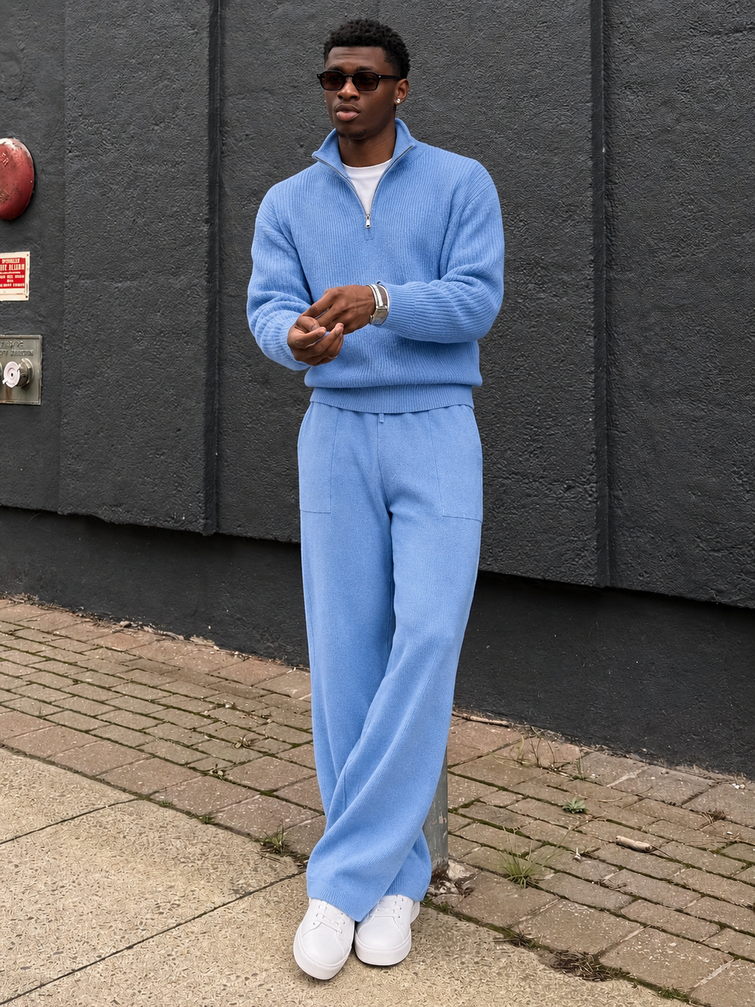 Ensemble En Maille Homme Demi Zip Col Montant Et Pantalon