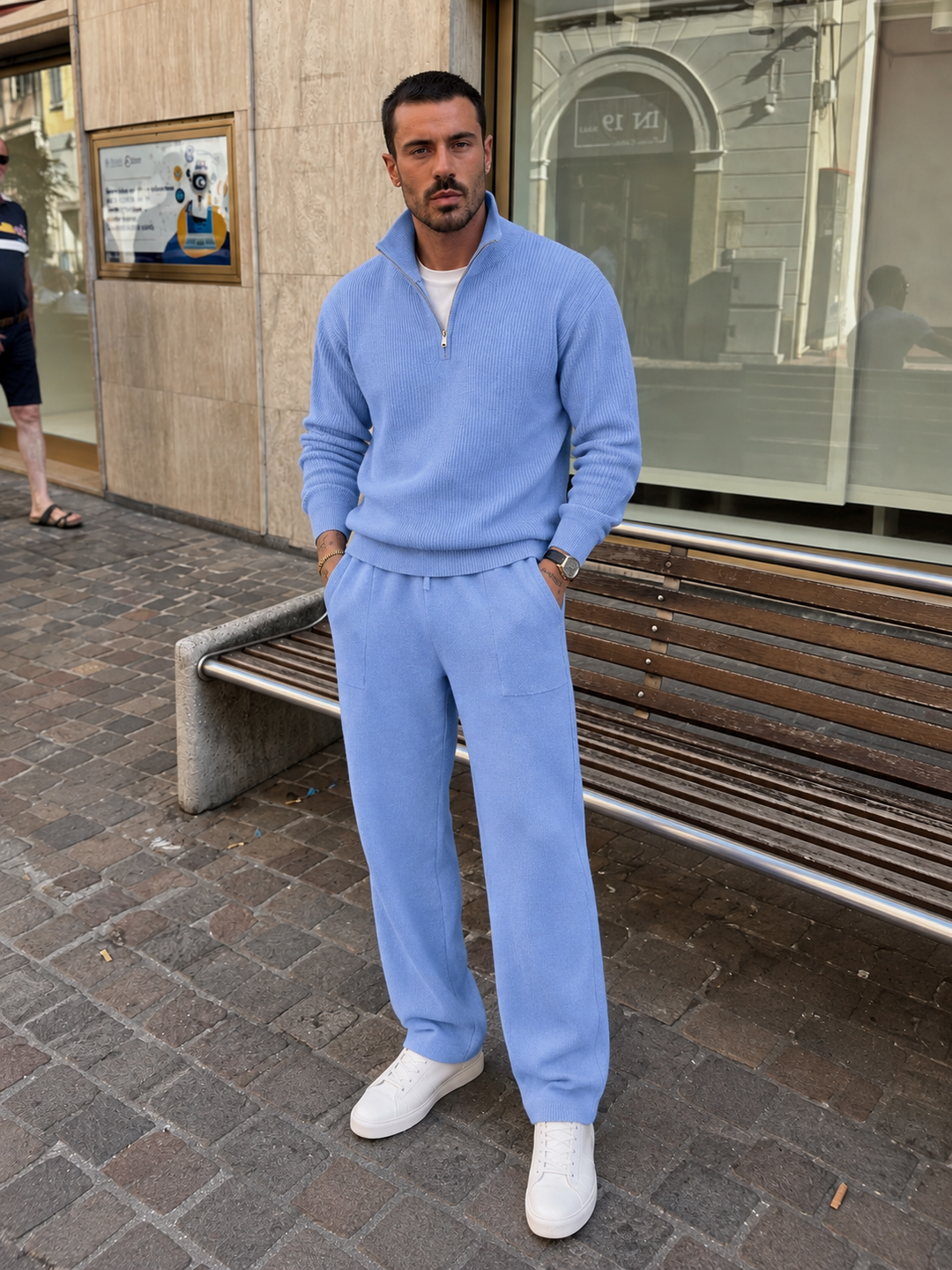 Ensemble En Maille Homme Demi Zip Col Montant Et Pantalon