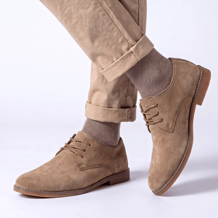 Chaussures Derby Homme en Daim avec Lacets et Semelle en Cuir