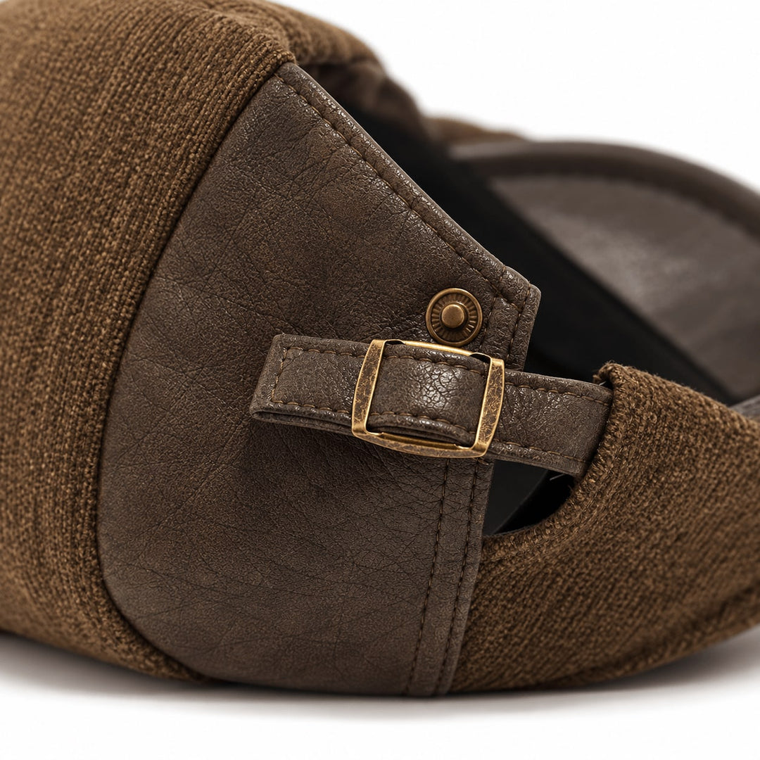 Casquette Plate Homme en Laine et Cuir avec Sangle Ajustable