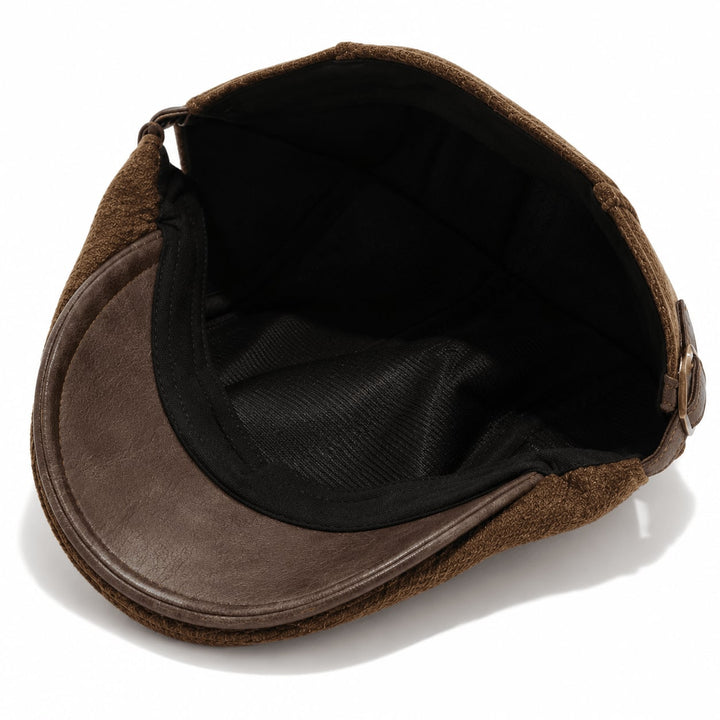 Casquette Plate Homme en Laine et Cuir avec Sangle Ajustable