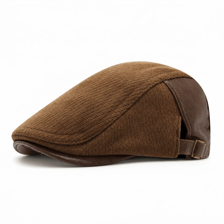 Casquette Plate Homme en Laine et Cuir avec Sangle Ajustable