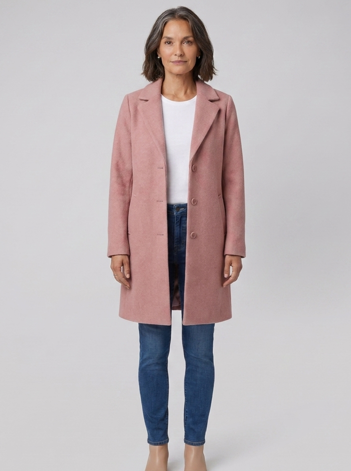Manteau Long Femme Col Revers Boutonné Manches Longues