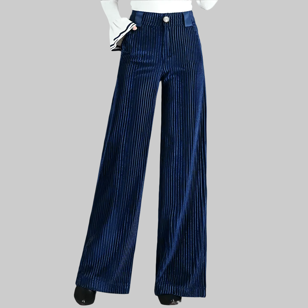 Pantalon Femme en Velours Côtelé Taille Haute Coupe Large