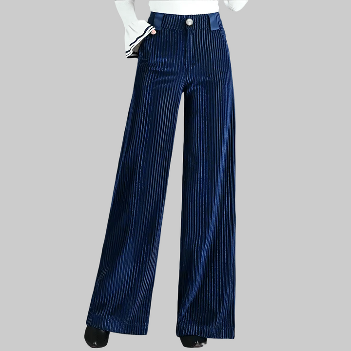 Pantalon Femme en Velours Côtelé Taille Haute Coupe Large