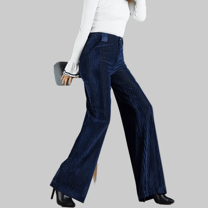 Pantalon Femme en Velours Côtelé Taille Haute Coupe Large