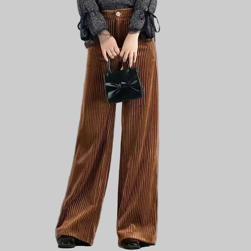 Pantalon Femme en Velours Côtelé Taille Haute Coupe Large