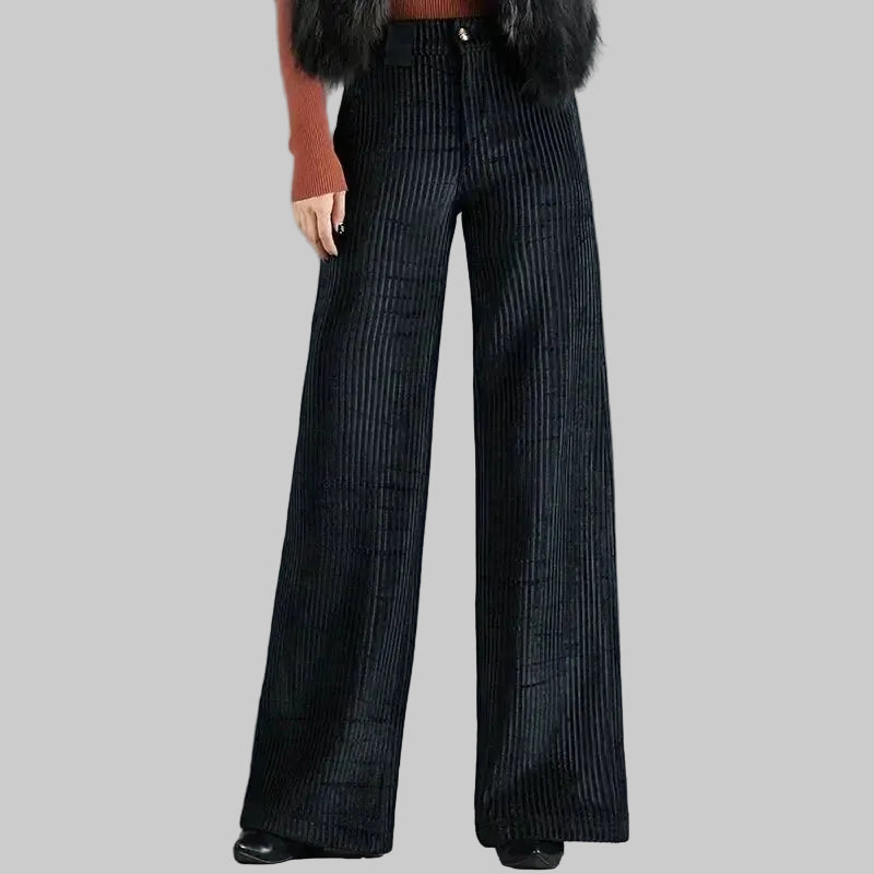 Pantalon Femme en Velours Côtelé Taille Haute Coupe Large