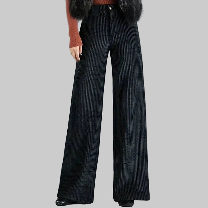 Pantalon Femme en Velours Côtelé Taille Haute Coupe Large