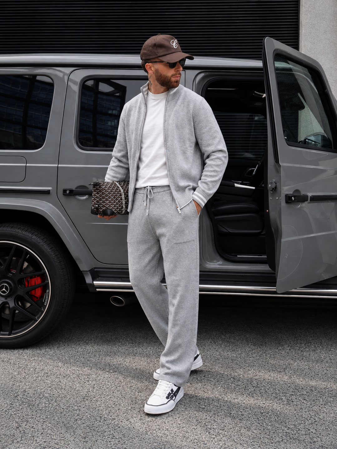 Ensemble Maille Homme Veste Zippée Col Montant Et Pantalon Droit