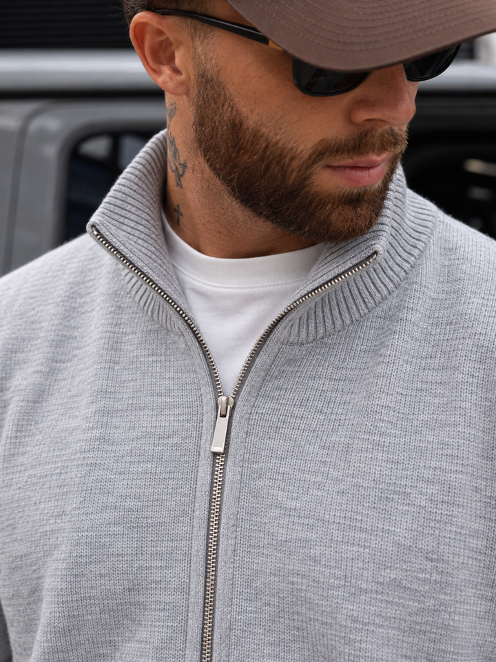 Ensemble Maille Homme Veste Zippée Col Montant Et Pantalon Droit