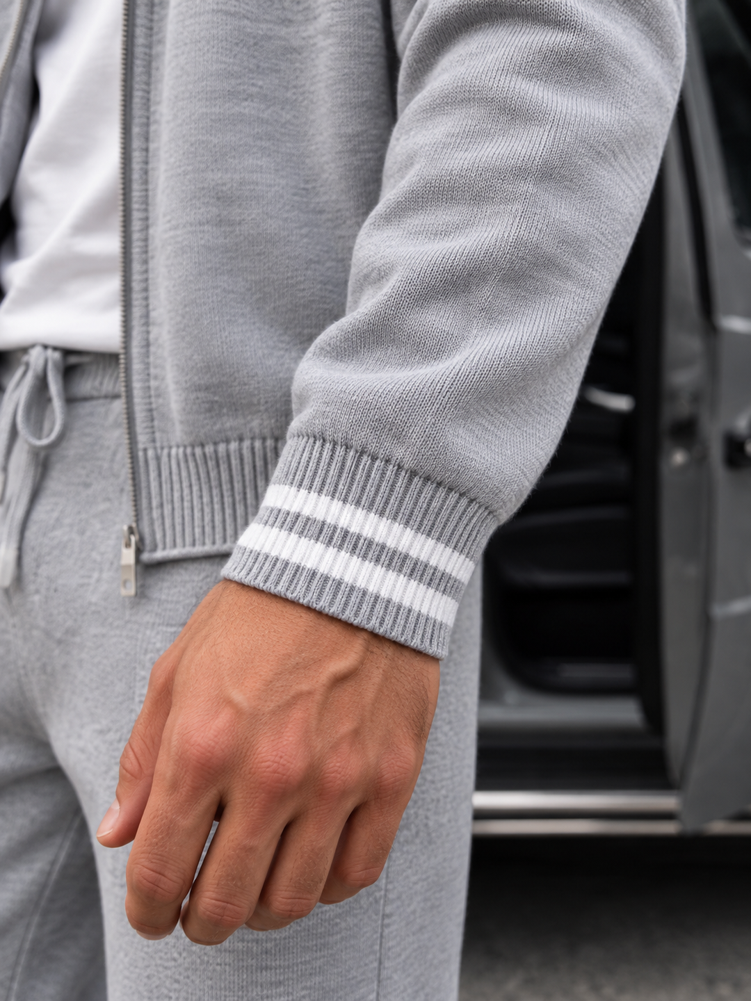 Ensemble Maille Homme Veste Zippée Col Montant Et Pantalon Droit
