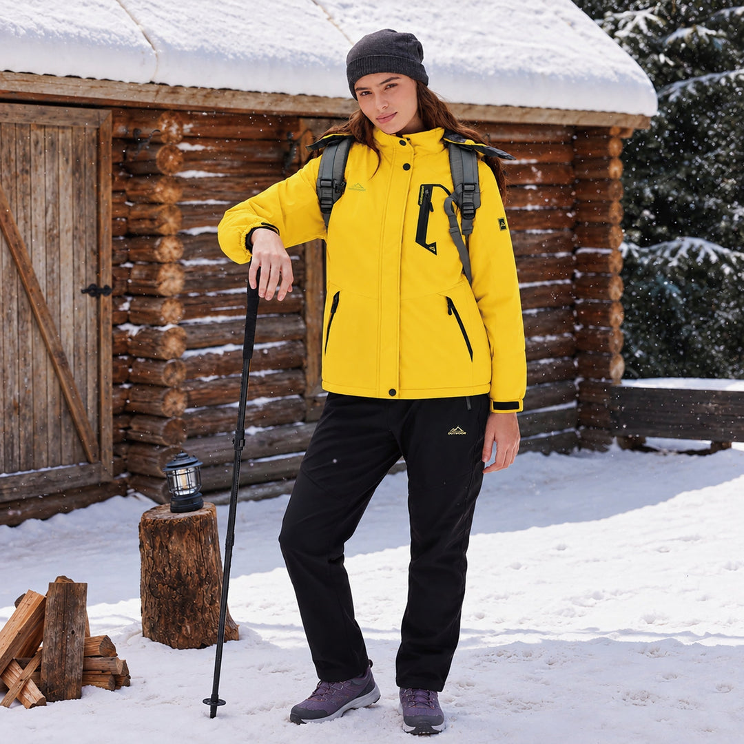 Veste de Ski Femme Imperméable Doublée Polaire à Capuche