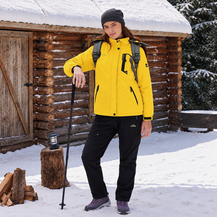 Veste de Ski Femme Imperméable Doublée Polaire à Capuche