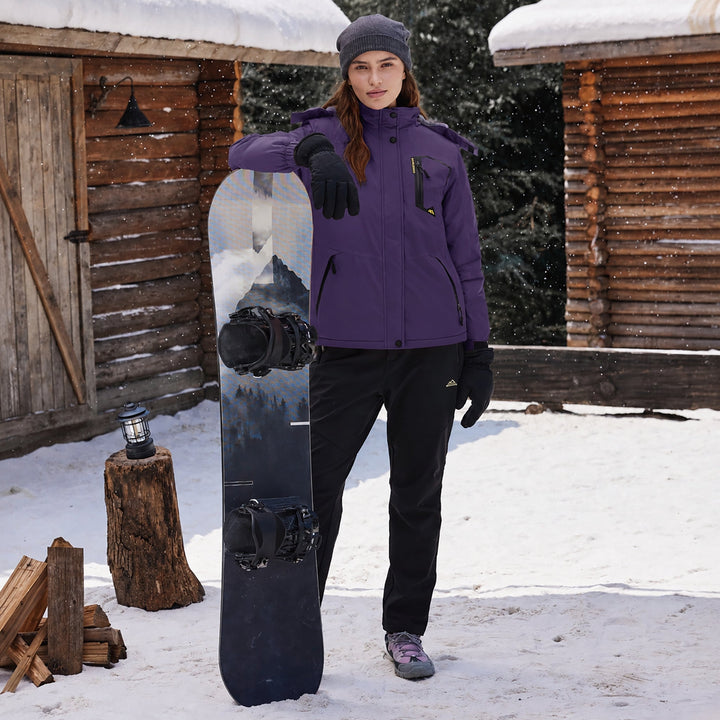 Veste de Ski Femme Imperméable Doublée Polaire à Capuche
