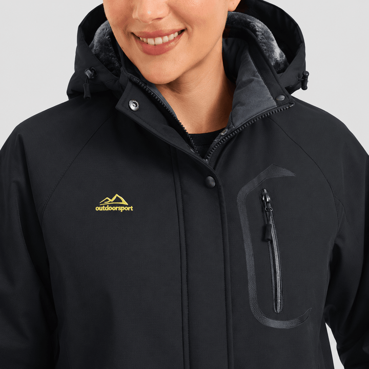 Veste de Ski Femme Imperméable Doublée Polaire à Capuche