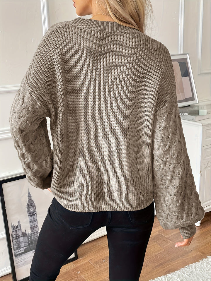 Pull Femme Maille Côtelée Avec Manches Losange Coupe Décontractée