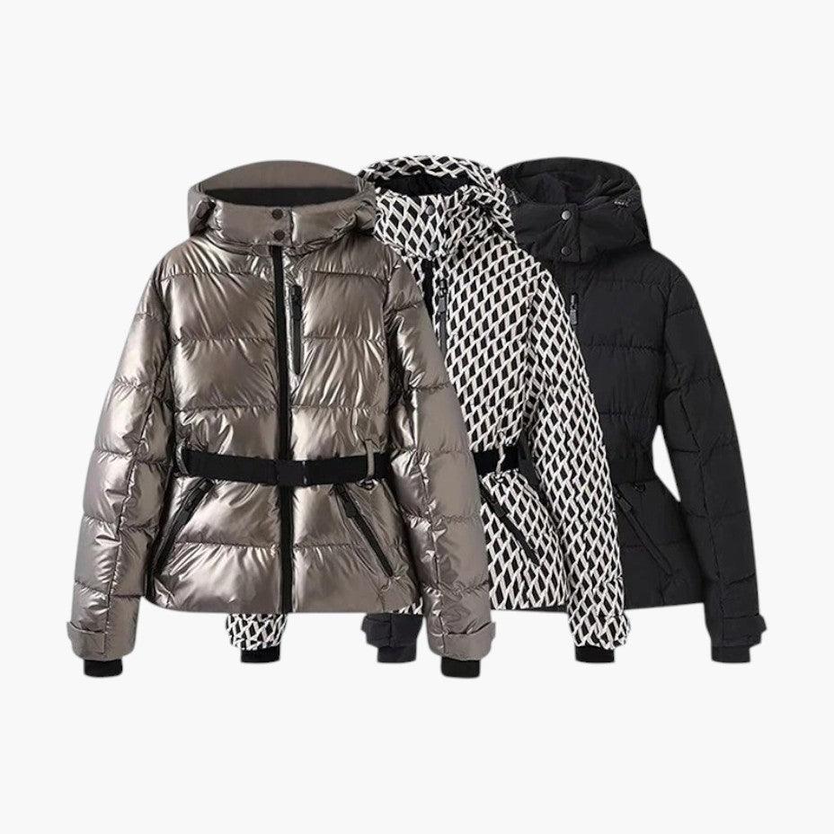 Veste de Ski Femme Ceinturée à Capuche Matelassée