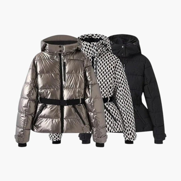 Veste de Ski Femme Ceinturée à Capuche Matelassée