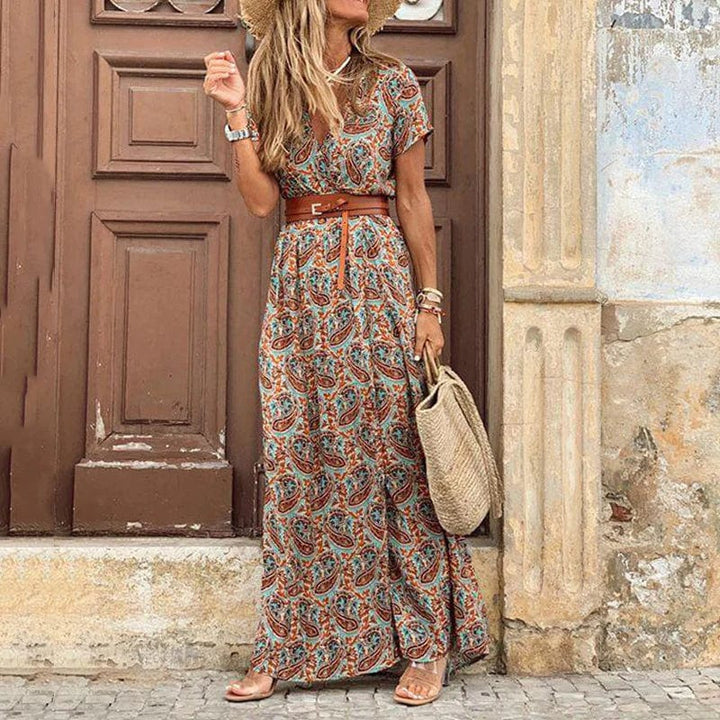 Françoise | Robe longue bohème avec ceinture pour femmes