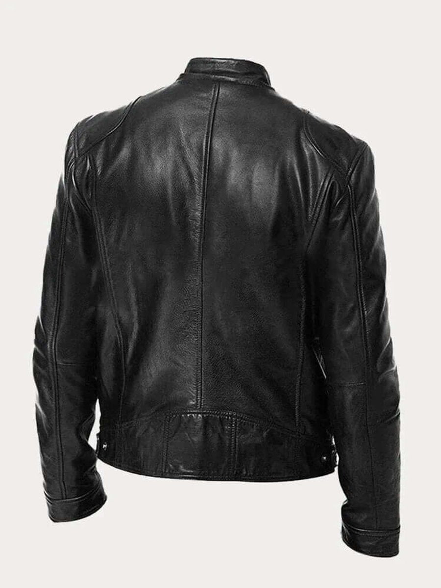 Blouson en Cuir Homme Motard Zippé Col Montant