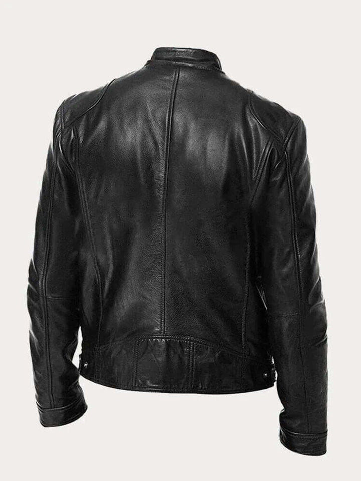 Blouson en Cuir Homme Motard Zippé Col Montant
