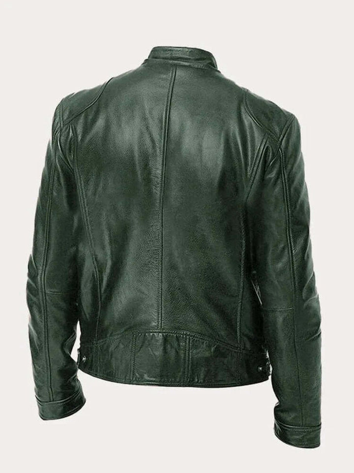 Blouson en Cuir Homme Motard Zippé Col Montant