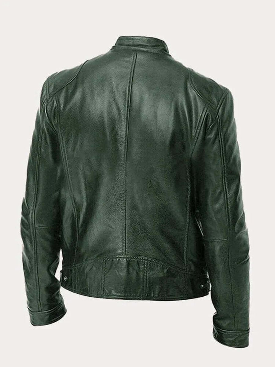 Blouson Motard Homme En Cuir Col Montant Zippé