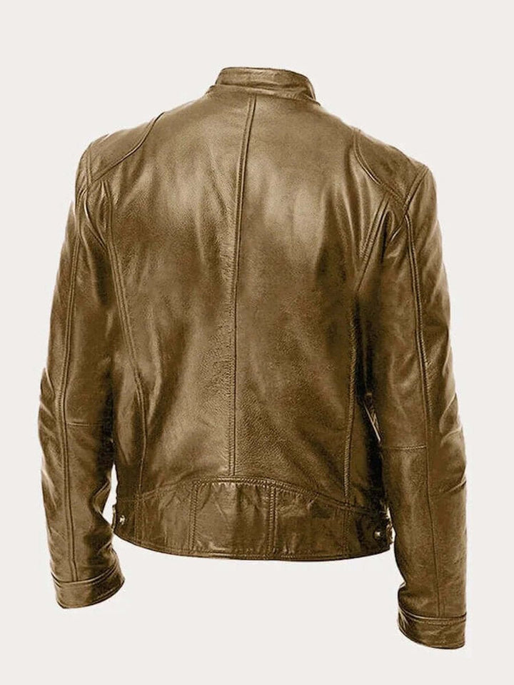 Blouson en Cuir Homme Motard Zippé Col Montant