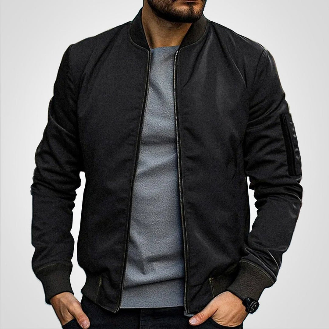Blouson Bomber Homme Zippé Col Côtelé Manches Longues