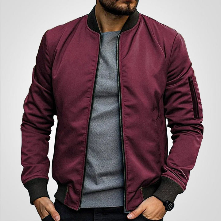 Blouson Bomber Homme Zippé Col Côtelé Manches Longues