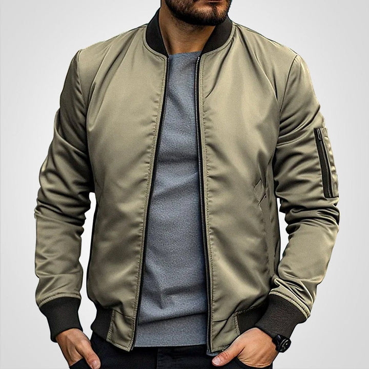 Blouson Bomber Homme Zippé Col Côtelé Manches Longues