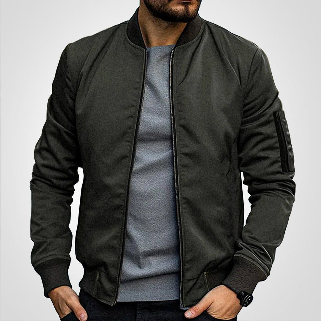 Blouson Bomber Homme Zippé Col Côtelé Manches Longues