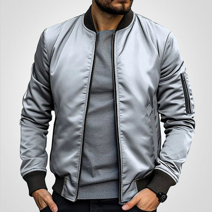 Blouson Bomber Homme Zippé Col Côtelé Manches Longues