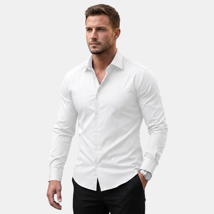 Chemise Homme Ajustée à Manches Longues et Col Pointu