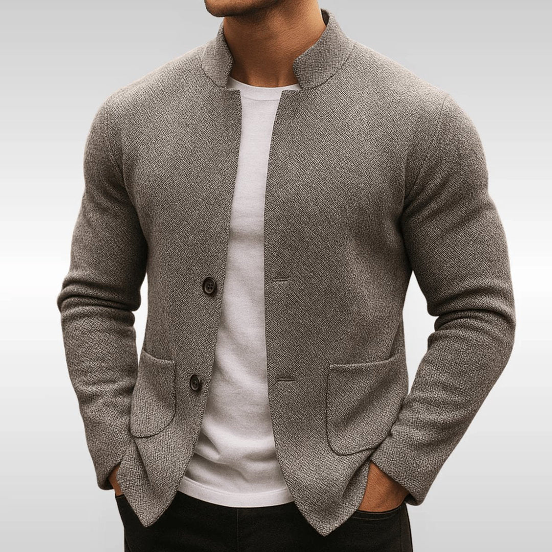 Cardigan Homme Maille Col Mandarin Boutonné Poches Plaquées