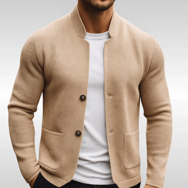 Cardigan Homme Maille Col Mandarin Boutonné Poches Plaquées