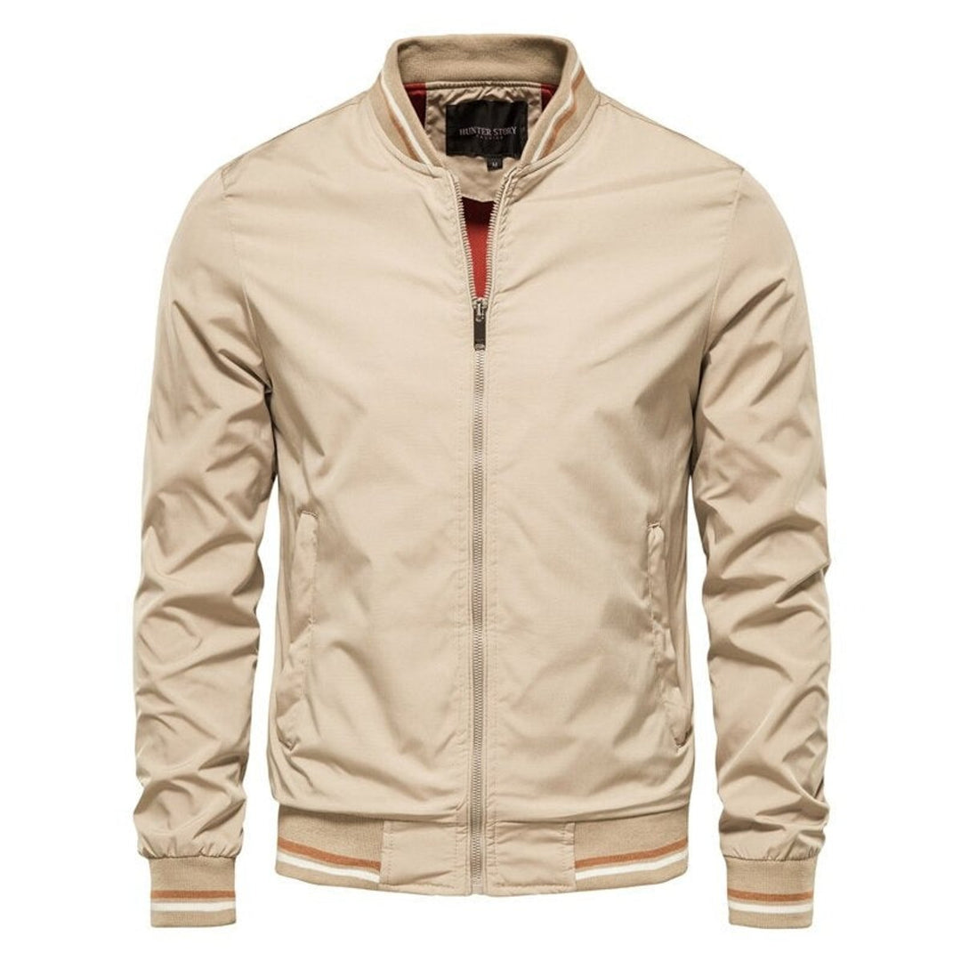 Blouson Bomber Homme Zippé Col Côtelé Poignets Côtelés