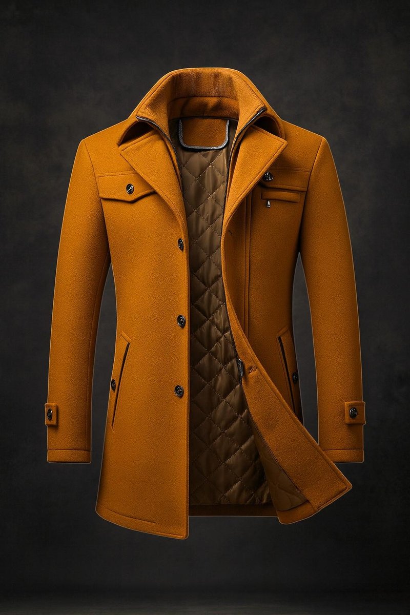 Manteau en Laine Homme Double Col Matelassé Boutonné
