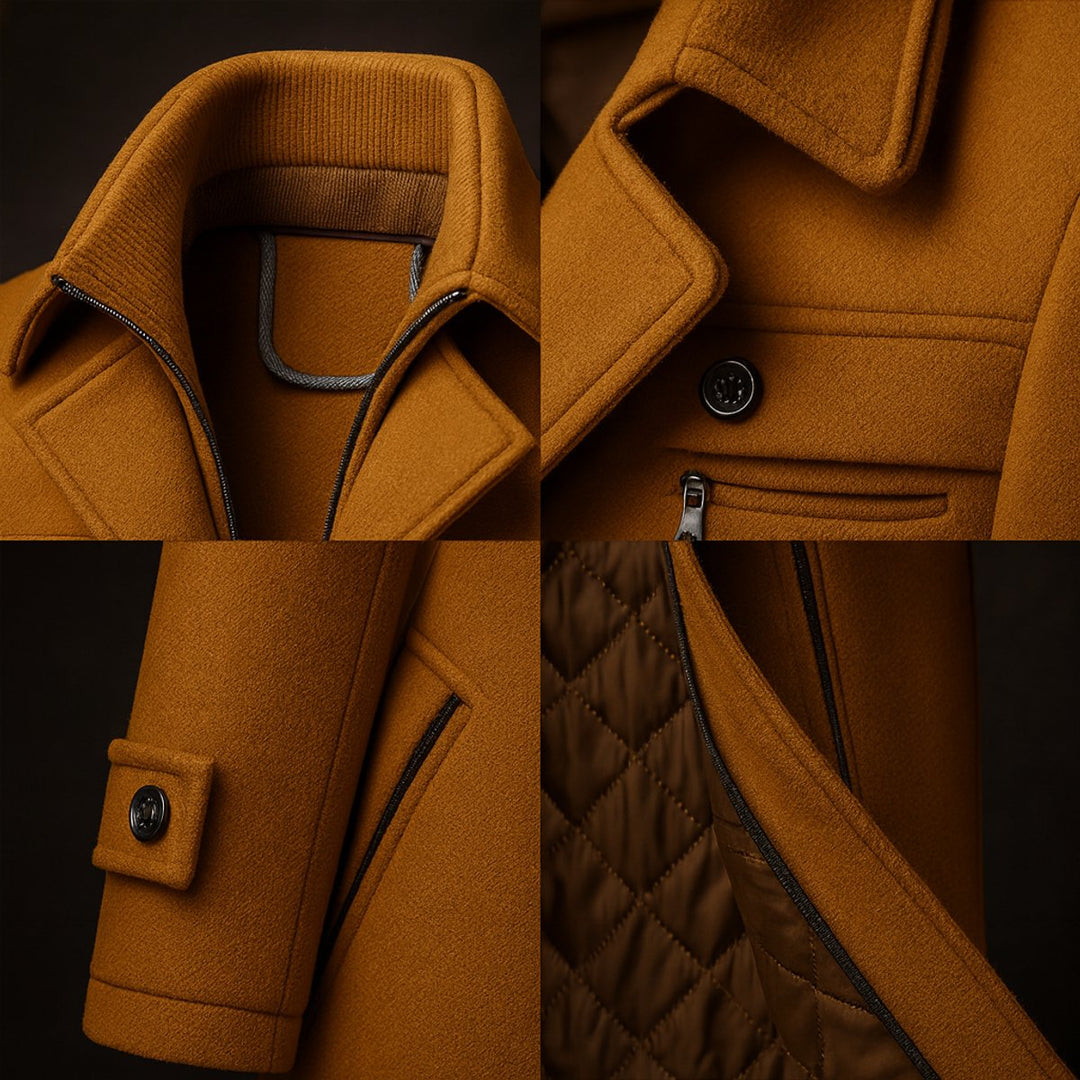 Manteau en Laine Homme Double Col Matelassé Boutonné