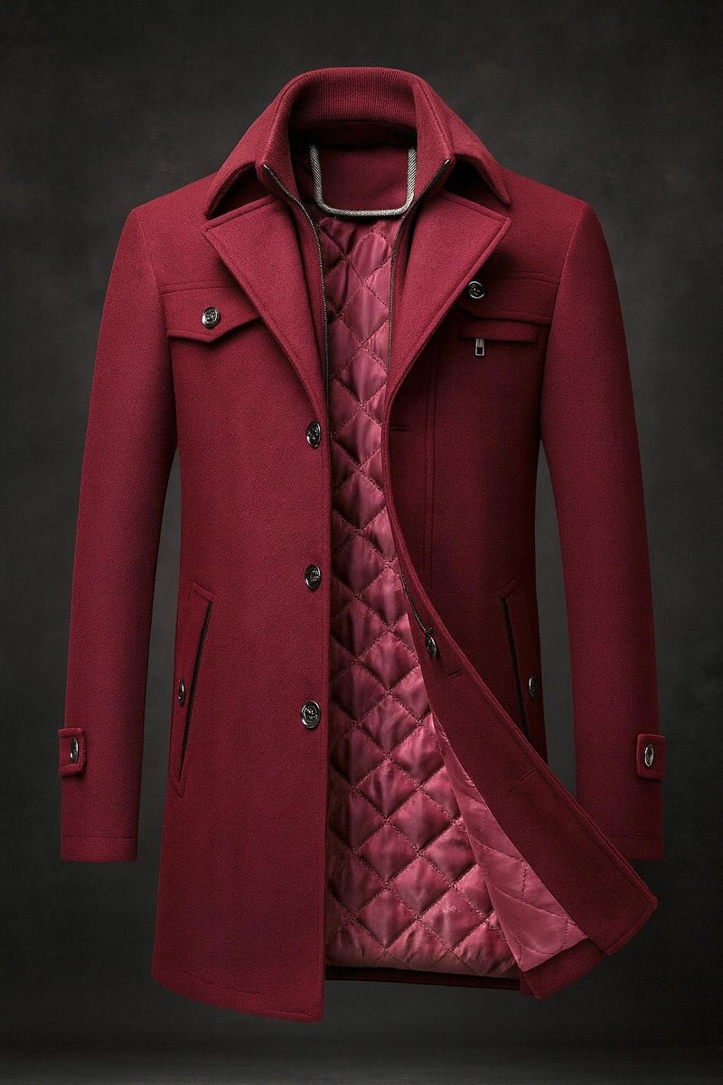 Manteau en Laine Homme Double Col Matelassé Boutonné