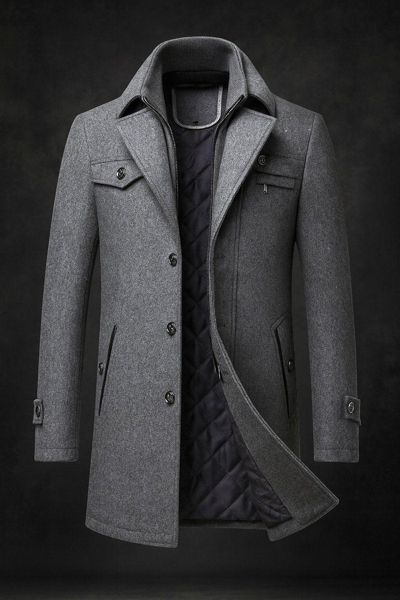 Manteau en Laine Homme Double Col Matelassé Boutonné