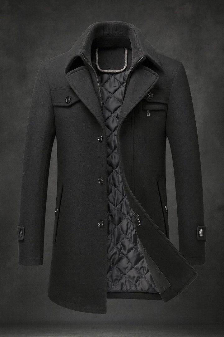 Manteau en Laine Homme Double Col Matelassé Boutonné